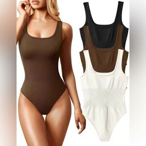 OQQ Women's 3 Piece Bodysuits Sexy Ribbed Sleeveless Square Neck Tank Size Small